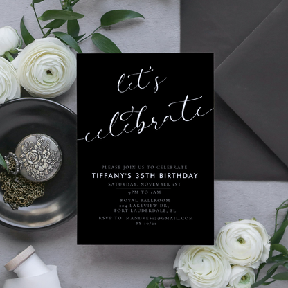 Modern Calligraphy Let's Celebrate Birthday Invitations