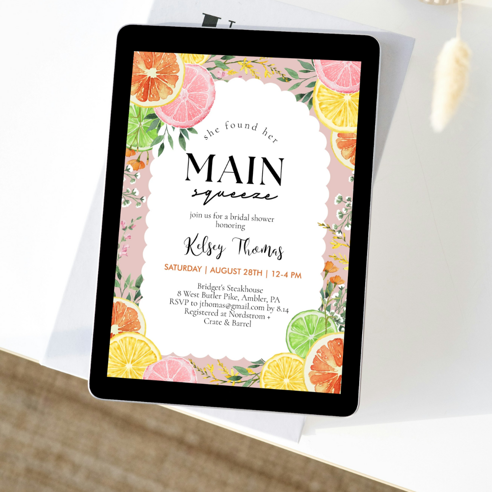 Watercolor Citrus Main Squeeze Bridal Shower Invitation