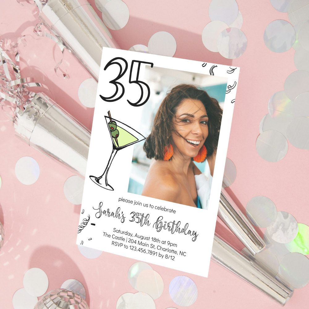 Modern Illustrated Martini Birthday Invitation