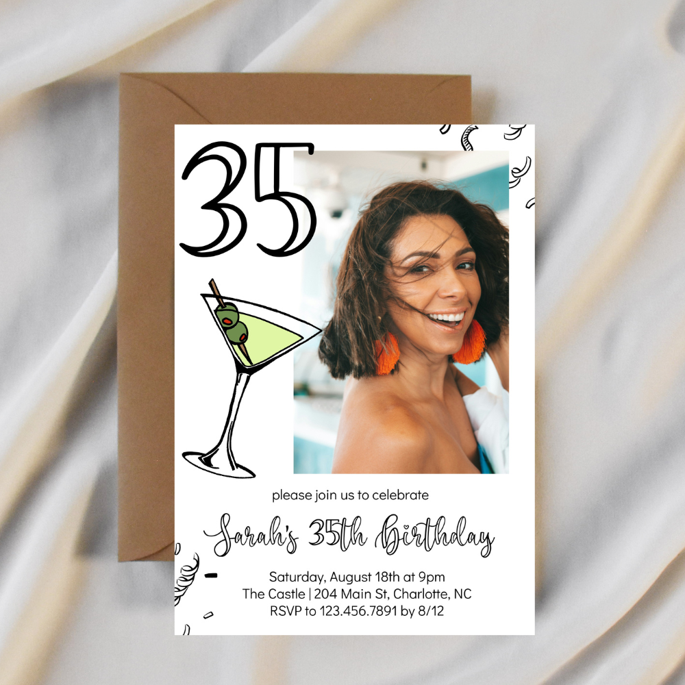 Modern Illustrated Martini Birthday Invitation