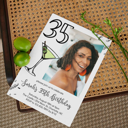 Modern Illustrated Martini Birthday Invitation