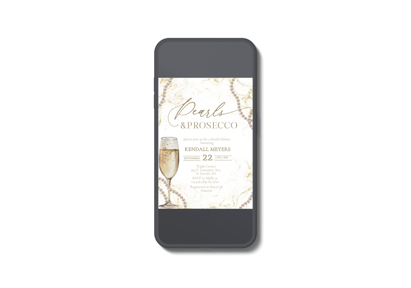 Elegant Pearls & Prosecco Bridal Shower Invitation