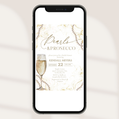 Elegant Pearls & Prosecco Bridal Shower Invitation