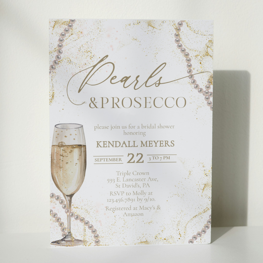 Elegant Pearls & Prosecco Bridal Shower Invitation