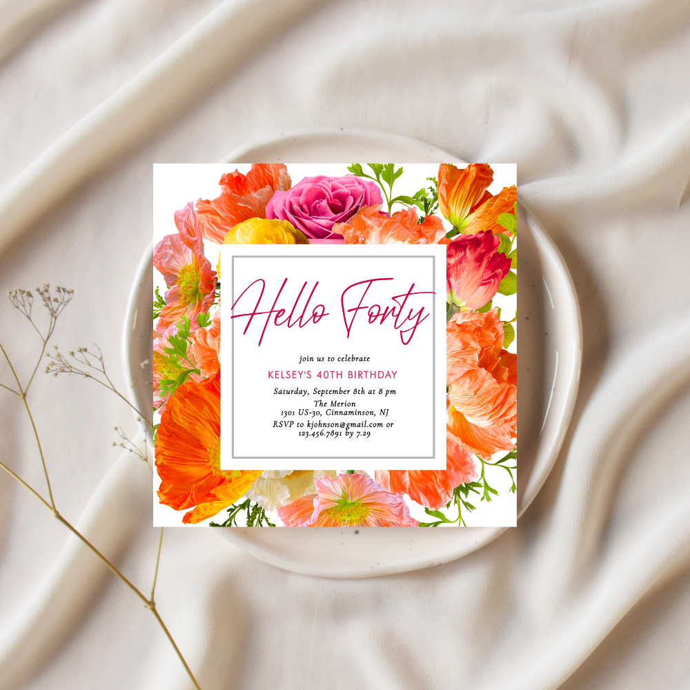 Modern Pink & Orange Floral 40th Birthday Invitation Digital Download Printable – Modern Paperie Co. modern-pink-orange-floral-40th-birthday-invitation-digital-download-printable-modern-paperie-co