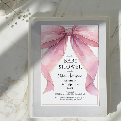 Posh Pink Coquette Bow Baby Shower Invitation