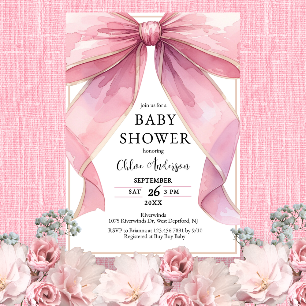 Posh Pink Coquette Bow Baby Shower Invitation